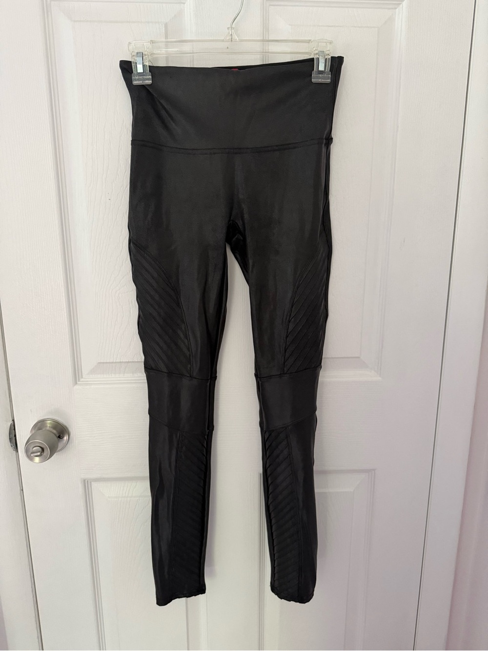 Spanx High-Waist Black Faux Leather Moto Leggings Size Medium